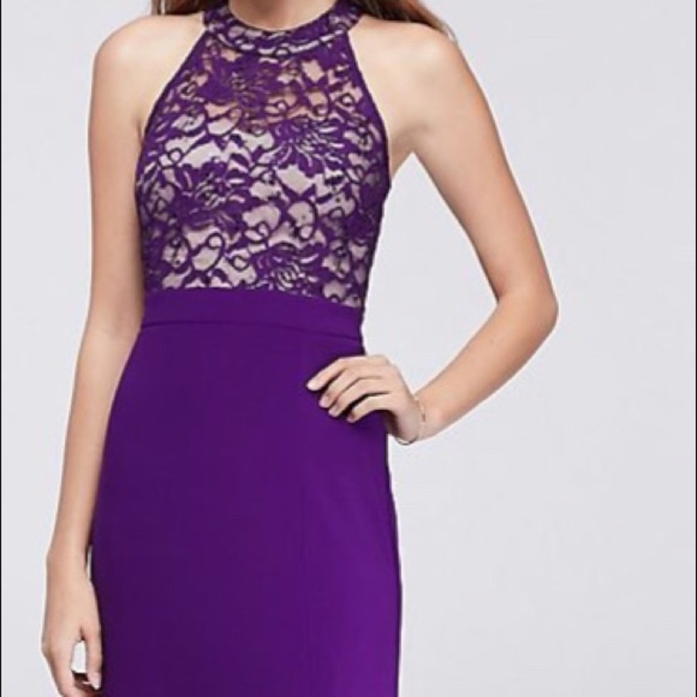 Purple Lace High-Neck Dress